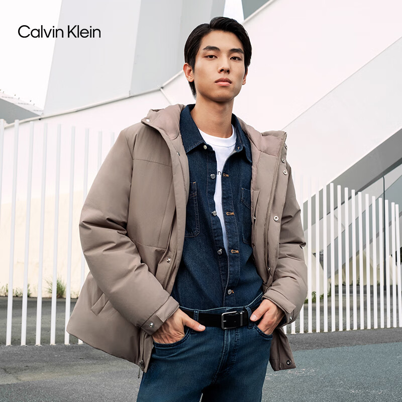 Calvin KleinJeans windproof and waterproof 25 autumn and winter new men's ck90 velvet outdoor hooded parka down jacket