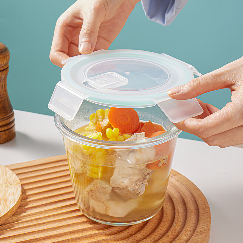 Baijie high borosilicate glass lunch box for office workers microwave oven refrigerator crisper 1000ml three compartments + square 400ml + bag soup cup 700ml high borosilicate silicone seal