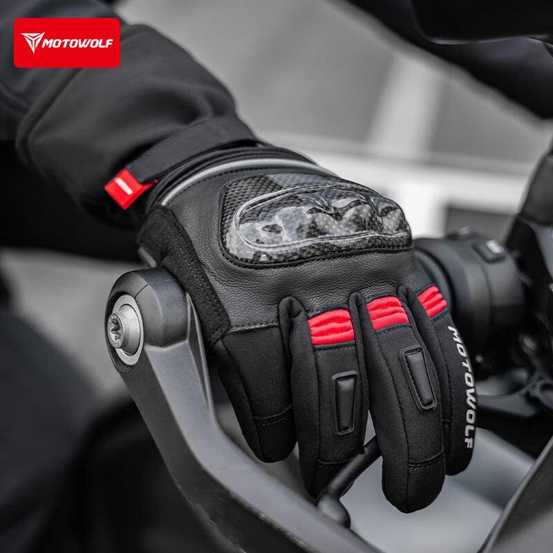 Modo Wolf Winter Motorcycle Gloves Thickened and Velvet Warm, Waterproof, Windproof and Fallproof Carbon Fiber Shell Motorcycle Riding Equipment
