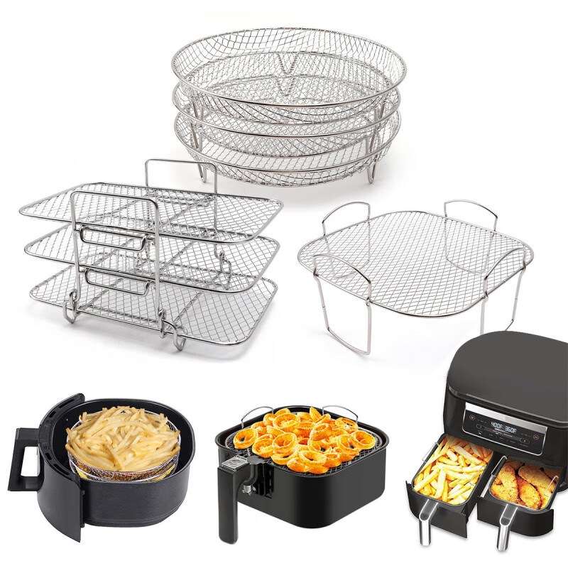 Ye Yu multifunctional detachable layer air fryer accessories can be put into the oven square and round multi-layer grill household drain rack 3-layer stainless steel square rack