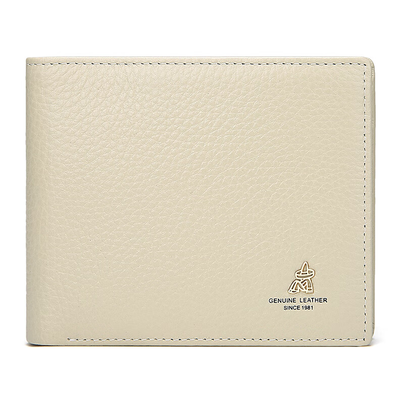 Scarecrow wallet women's short folding first-layer cowhide simple women's wallet mini fresh zero birthday gift for girls off-white - horizontal clip