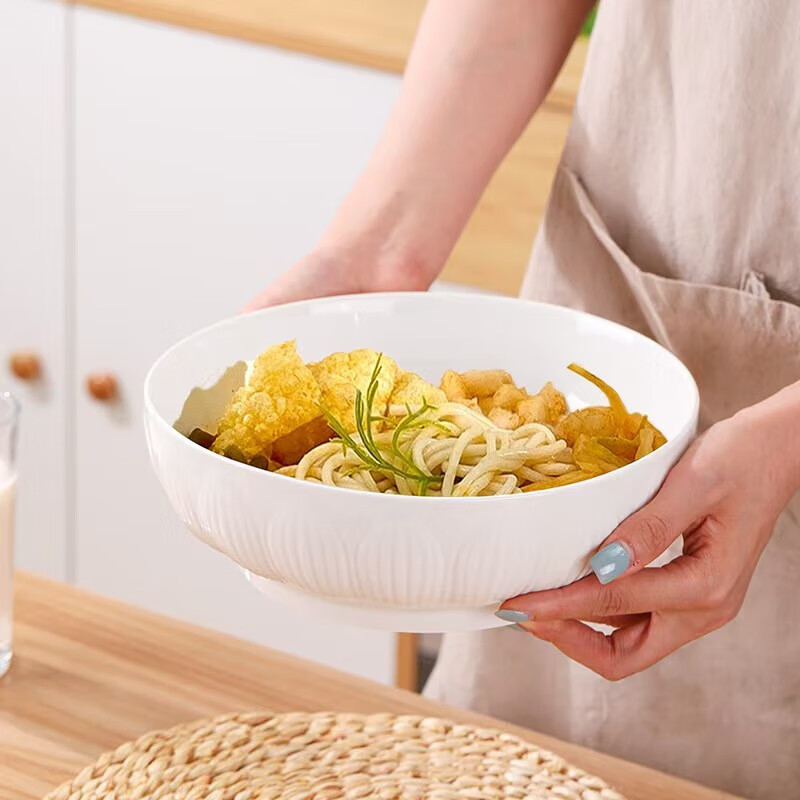 Simple pure white embossed 9-inch lotus electronic bowl household large soup bowl boiled fish soup basin white lotus 9-inch electronic 1 piece 9-inch 1 lotus bowl