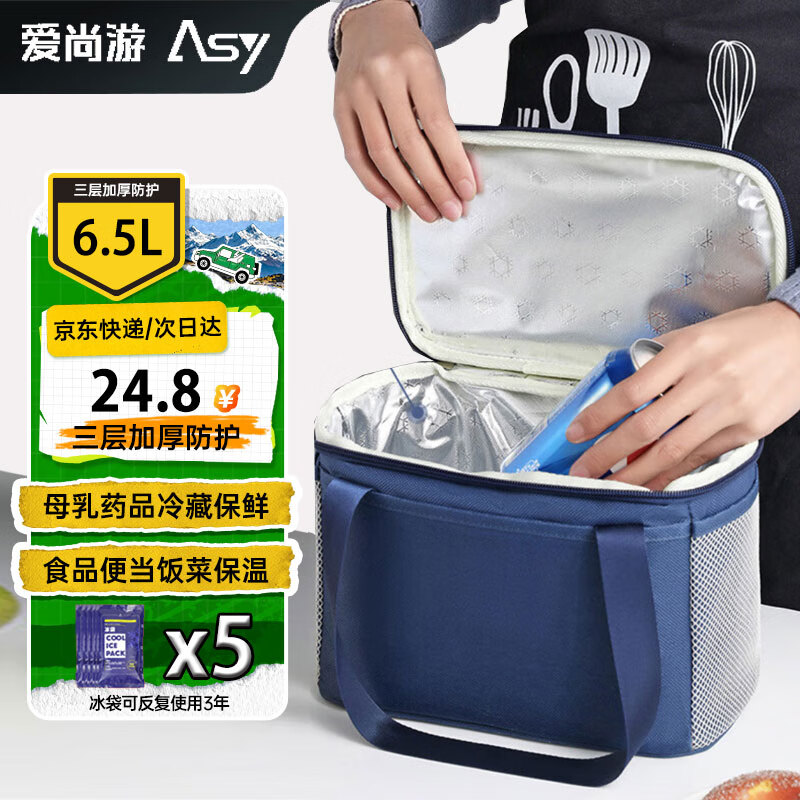 ASY insulated box refrigeration, 6.5 liter insulated bag, breast milk preservation at 2-8 degrees, medicine cold storage bag, portable lunch box lunch bag, insulated bag, insulated box meal delivery box, fruit preservation box lunch bag, mommy bag, new mother milk bag, outdoor picnic bag, milk storage bag