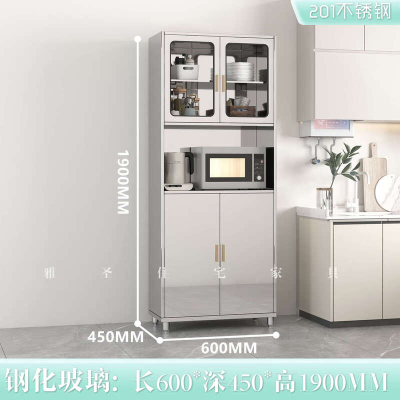 Other home 304 stainless steel dining cabinets household dish cabinets kitchen integrated cabinets dining room multi-functional storage cabinets microwave oven storage 600 split tempered glass 201 2-4 doors