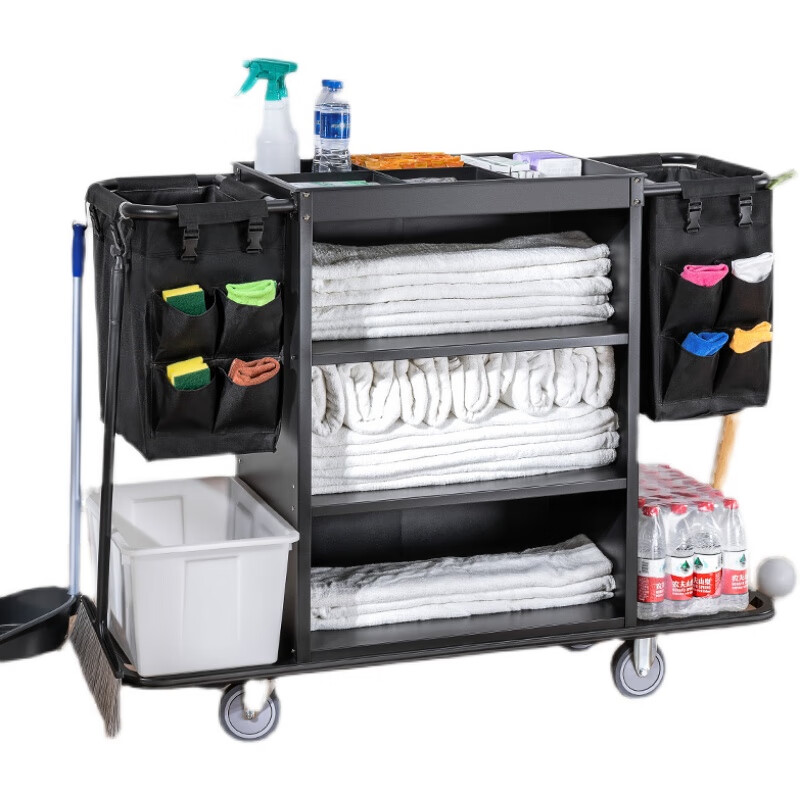 Hotel room multifunctional hand push linen cart cleaning work cart cleaning cart baggie cleaning service cart painted version (conventional cloth bag)