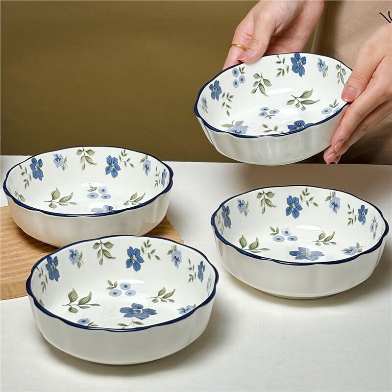 Ins ceramic 6-inch ceramic lace bowl baking bowl fruit salad bowl yogurt bowl noodle bowl ceramic tableware 1 piece 6-inch flower tulip bowl