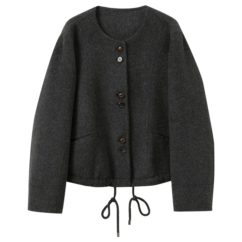 Sancai Ingenious Coat 100 Sheep Wool Sancai 2025 Winter New Gray Double-sided Woolen Coat Short Style Women M