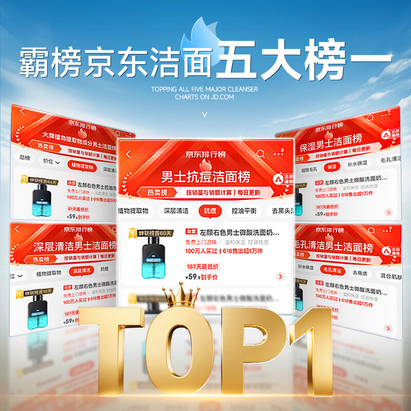 Left color and right color Zheng Kai endorses men's slightly acidic facial cleanser, anti-acne cleanser, oil control, blackhead removal, skin care products, New Year's gift