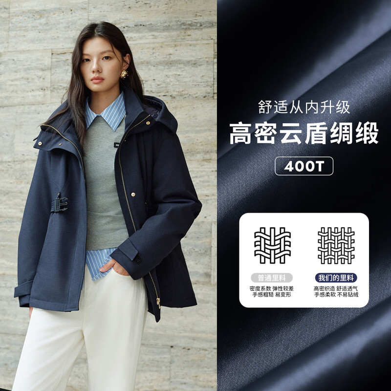 Ai Lai down jacket women's outdoor sports 90 goose down short retro hooded advanced slimming New Year jacket Eclipse blue L