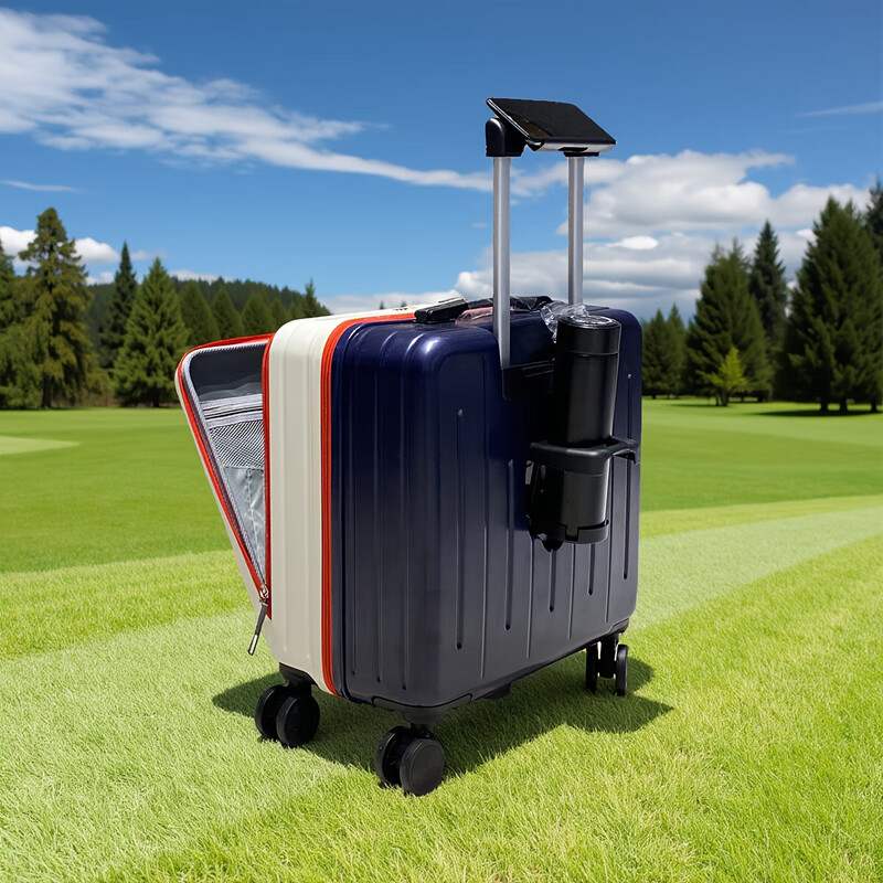 20-inch suitcase front-opening password box, boarding suitcase, male and female student travel flight case, trolley suitcase, off-white (one-touch lid opening + charging port + cup holder) 20 inches