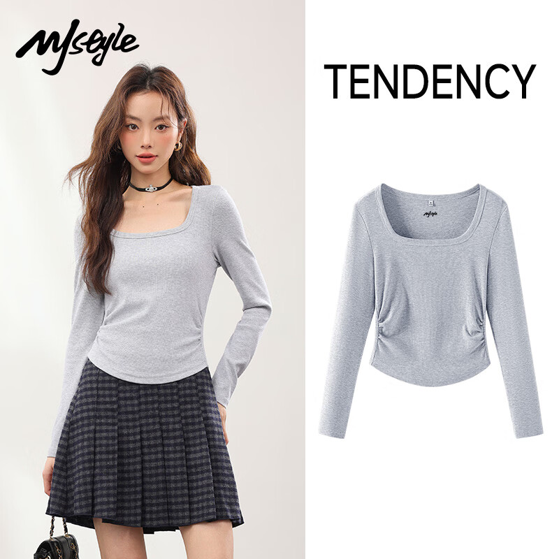 MJ STYLE Square Neck Slim Bottoming Shirt Women's 2026 Spring and Autumn New Style Simple Small Slim Korean Knitted Inner Top