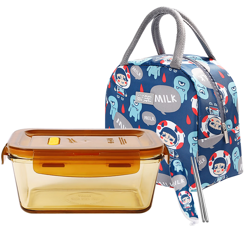 Demas heat-resistant glass crisper microwave oven lunch box office worker lunch box amber 1080ml + bag + tableware