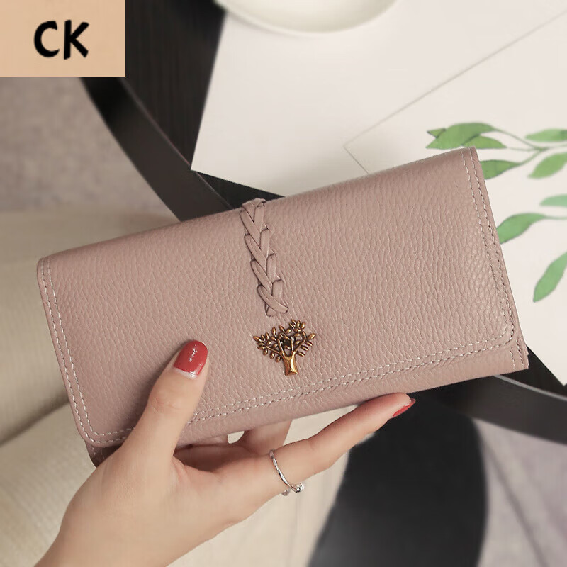 CHLING KAYAN small ck women's bag 2025 new Korean version trendy genuine leather two-fold women's wallet folding first-layer cowhide wallet black
