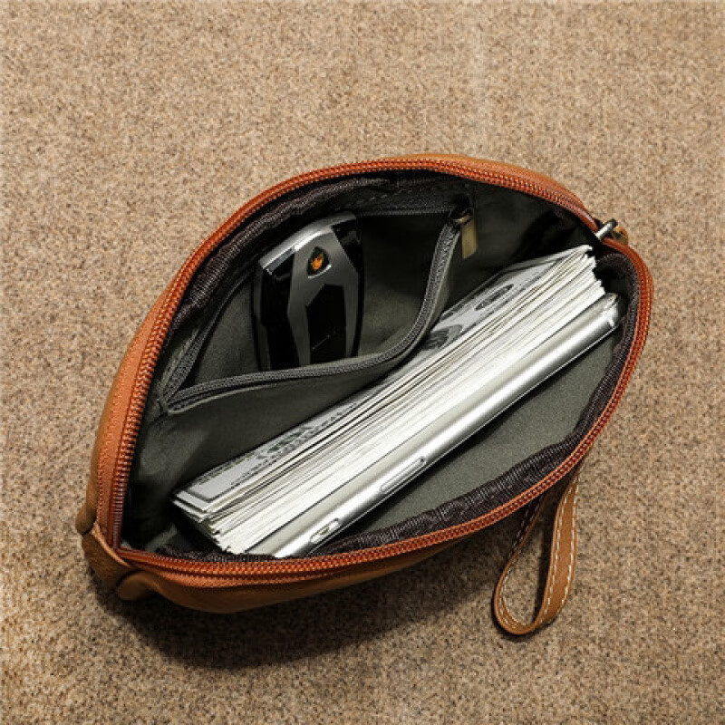 Kangaroo Leather Clutch Couple's Large Capacity Clutch Cowhide Commuting Mobile Phone Bag Women's Long Wallet Coin Purse Black God of Wealth Clutch