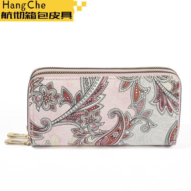 Ye Yu 2025 New Retro Print Lace Wallet Women's National Style Double Zipper Large Capacity Mobile Phone Bag Fashion Gray