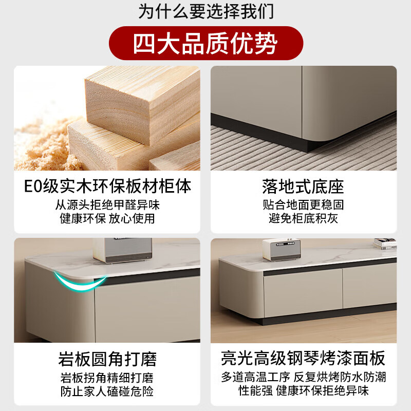 Fukai Shangnuo TV cabinet floor-standing solid wood painted simple light luxury style slate TV cabinet coffee table combination cabinet living room storage cabinet light gray 2.0 meters TV cabinet (solid wood painted surface)