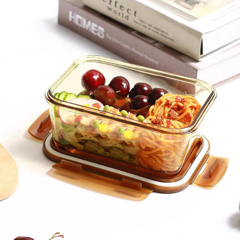 Demas heat-resistant glass crisper microwave oven lunch box office worker lunch box amber 1080ml + bag + tableware