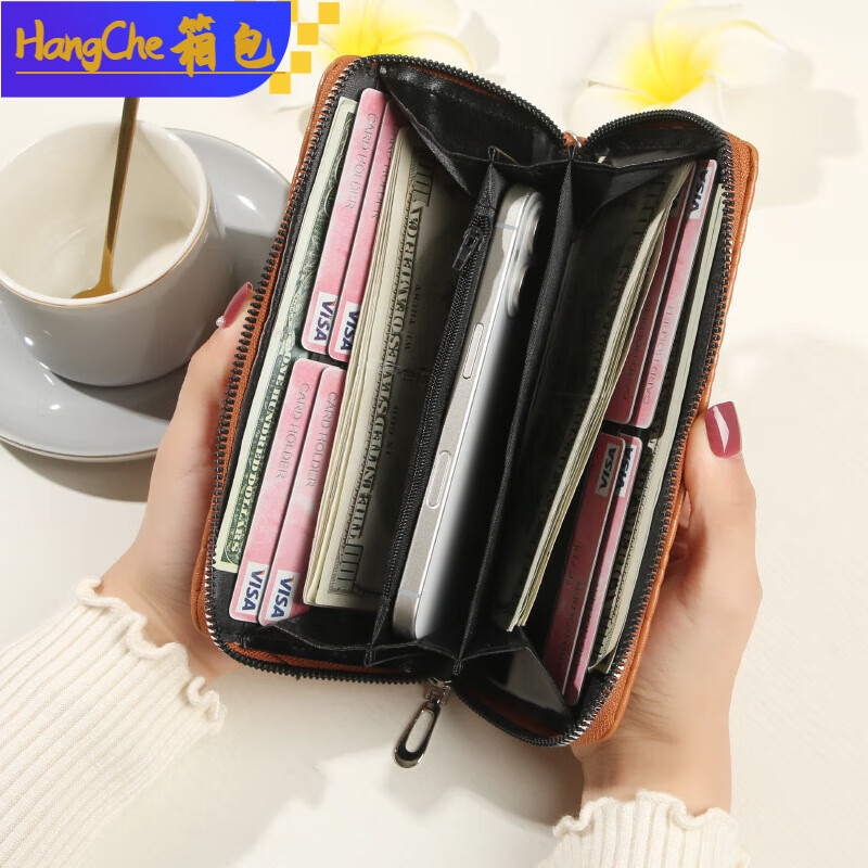 Ye Yu cross-border new 2025 wallet women's long embroidery mobile phone bag wallet multi-card slot card bag large capacity clutch bag trendy gold