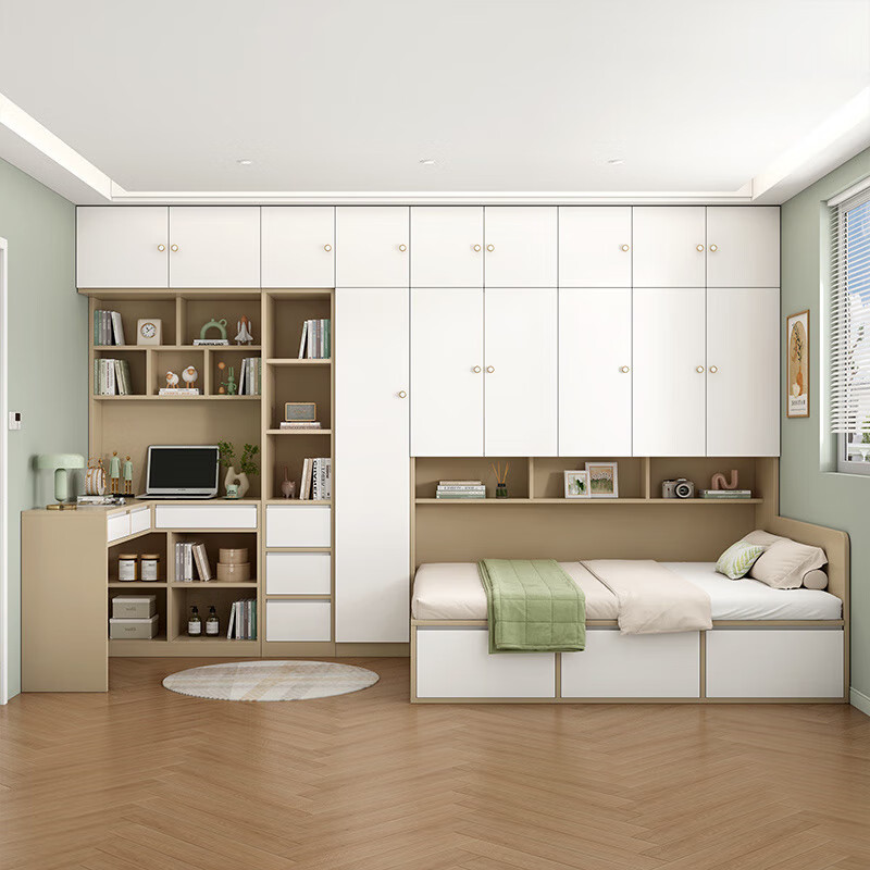 Tangshan tatami bed cabinet wardrobe integrated desk simple children's bed cloakroom small apartment multi-functional solid wood Ptk tatami + standing cabinet 1.2m*2m installation included