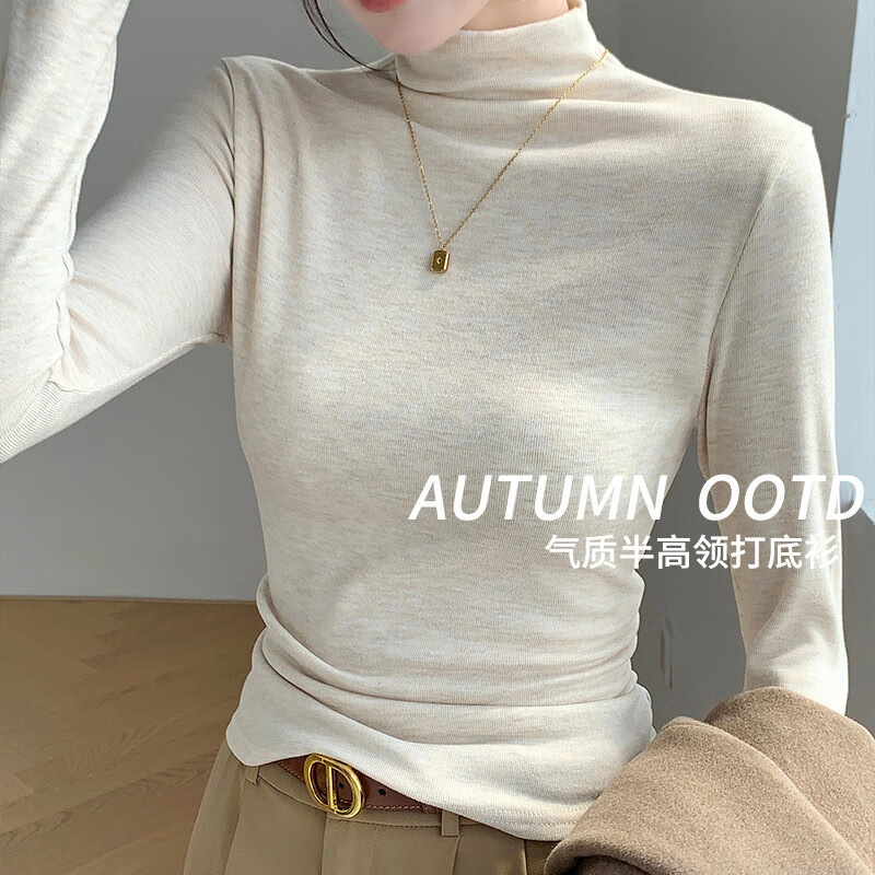 Langsha half turtleneck bottoming shirt for women 2025 winter new warm brushed long-sleeved T-shirt slim fit versatile top