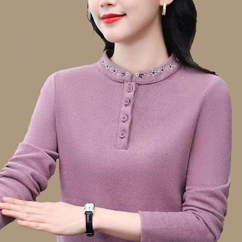Woodpecker (TUCANO) double-sided German velvet bottoming shirt for women in winter, middle-aged mothers, half-high collar, warm and velvet, thickened, modern brushed mid-collar, pink, double-sided German velvet M, recommended 80-100 pounds