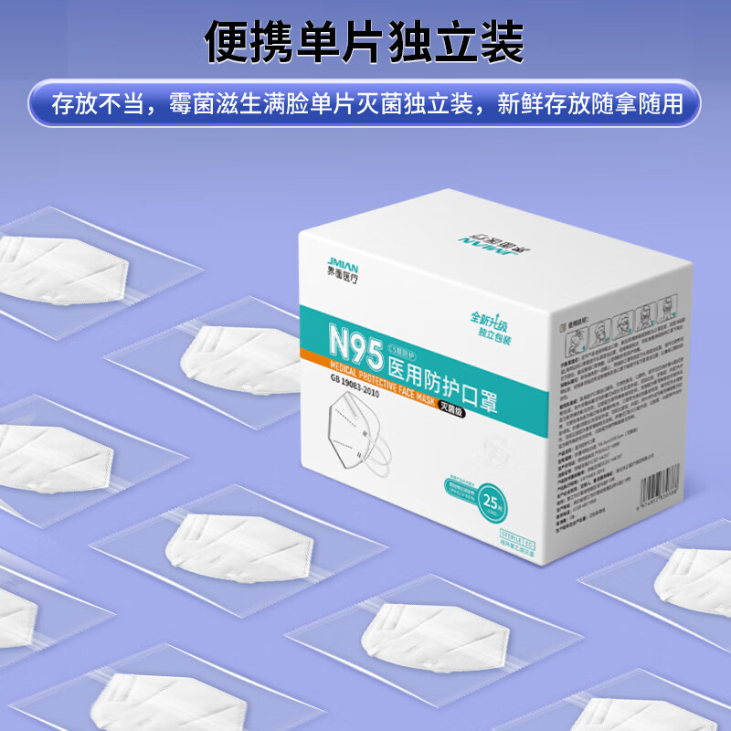 Interface medical N95 mask adult protection sterile grade dustproof and antibacterial 25 individually packaged white masks
