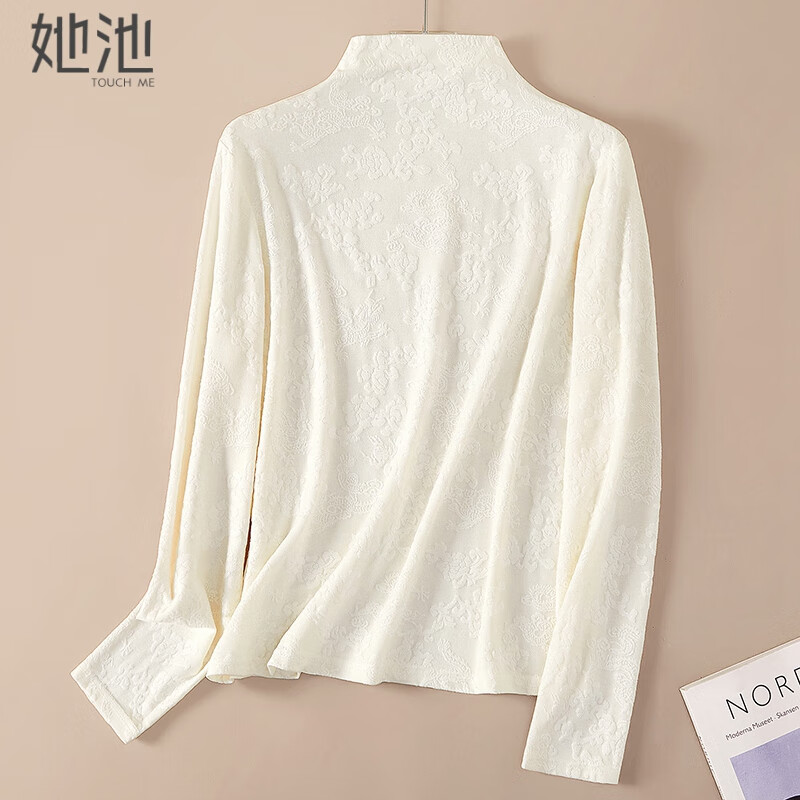 She pool jacquard half turtleneck inner bottoming shirt women's 2025 autumn new temperament solid color long-sleeved T-shirt