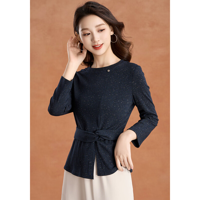 Kebel's high-end temperament, age-reducing slimming bottoming shirt for women 2025 new autumn light luxury style sequined round neck top L