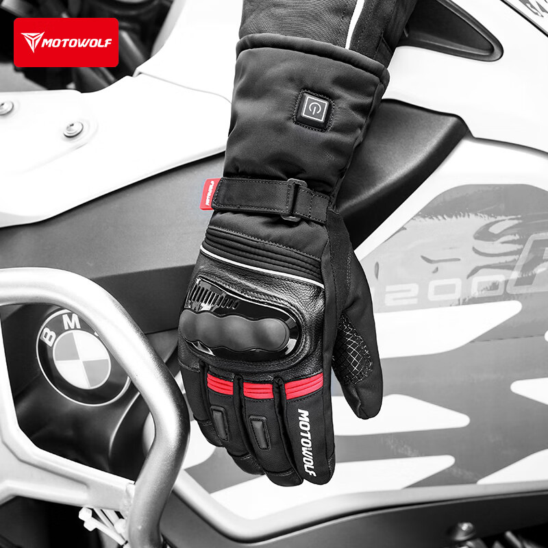 MOTOWOLF Motorcycle Electric Heated Cycling Gloves Winter Velvet Warmth Windproof Rider Equipment Sheepskin Heating and Temperature Adjustment