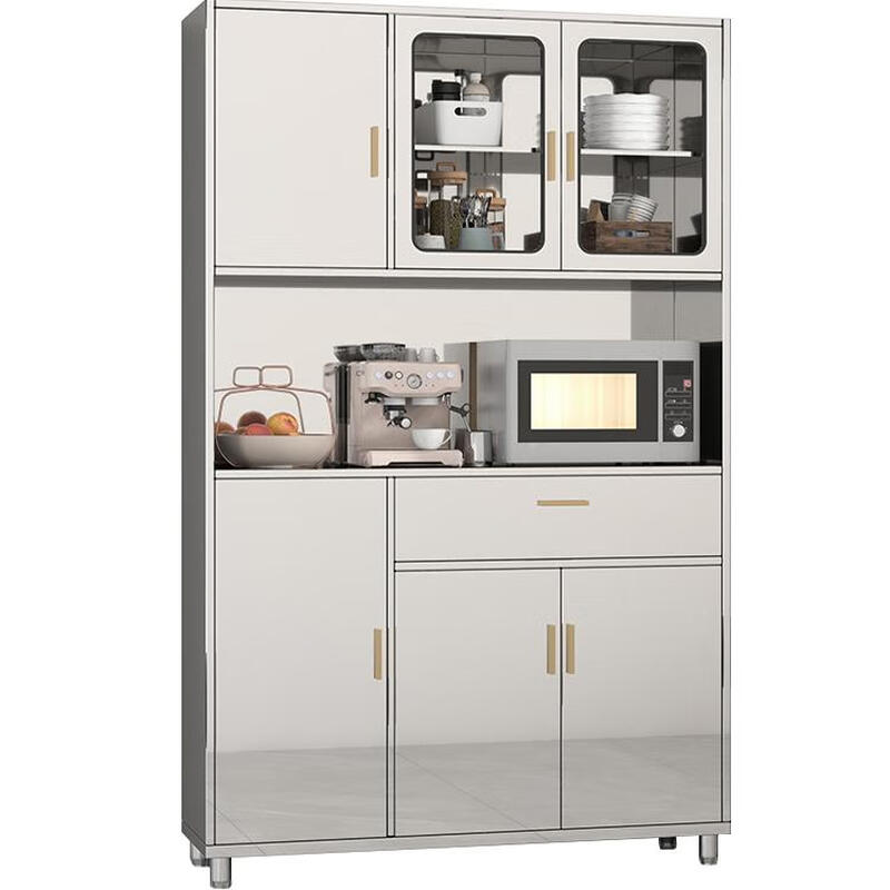 Other home 304 stainless steel dining cabinets household dish cabinets kitchen integrated cabinets dining room multi-functional storage cabinets microwave oven storage 600 split tempered glass 201 2-4 doors