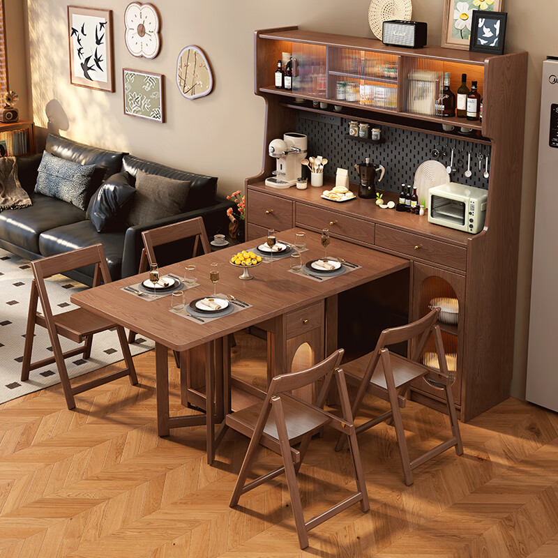 Senneng solid wood sideboard mid-century style sideboard integrated dining table wall small household storage cabinet solid wood tea cabinet 1.6m sideboard