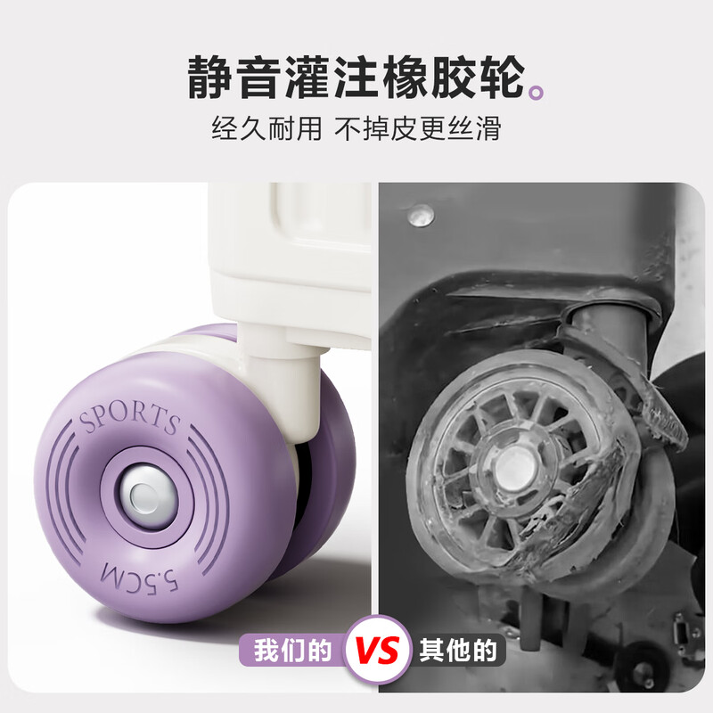 VCC suitcase for women, good-looking, large-capacity trolley case, password box, cocoa suitcase, business trip, student suitcase, male, white and purple, 20 inches