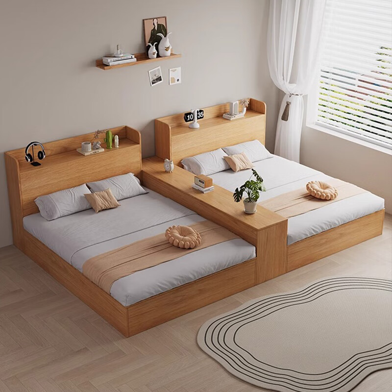 Qiuye Zhuifeng solid wood bed double bed tatami children's low bed floor-standing partition bed twins do not interfere with each other bedroom second child bed twin bed + locker 215*212cm including installation