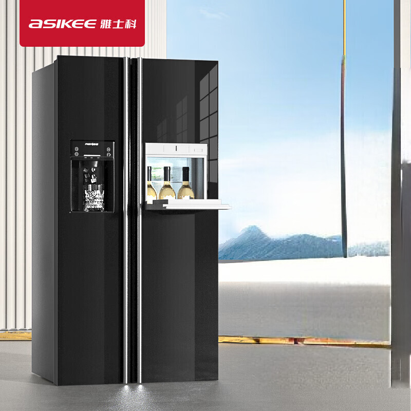 Siemens ice refrigerator double-door ice machine black tempered glass air-cooled frost-free double-door automatic with water source faucet-glass door ice refrigerator