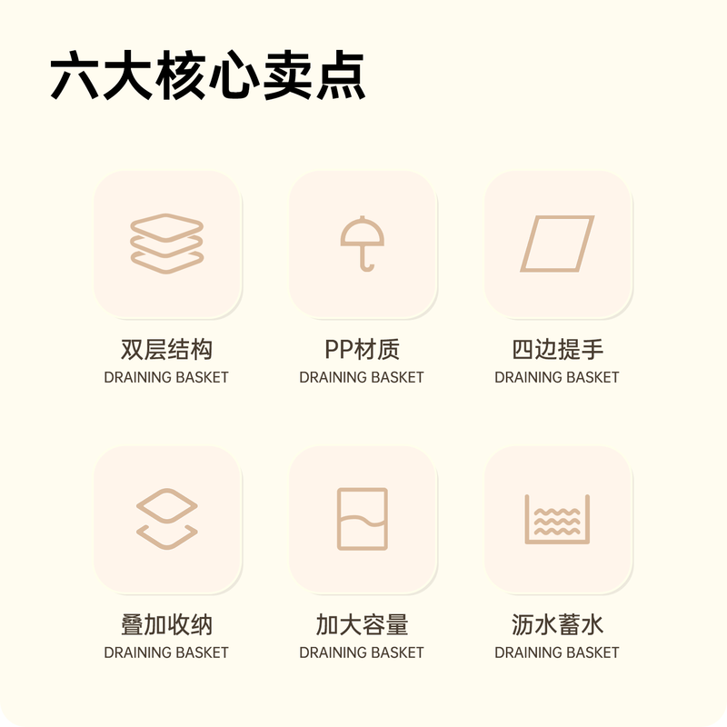 Fahrenheit Double Layer Drain Basket Sink Washing Basket Kitchen Storage Vegetable and Fruit Basket Food Grade Environmentally Friendly Material Thickened and Durable Double Layer Drain Basket - Cream Large Size Set of Two