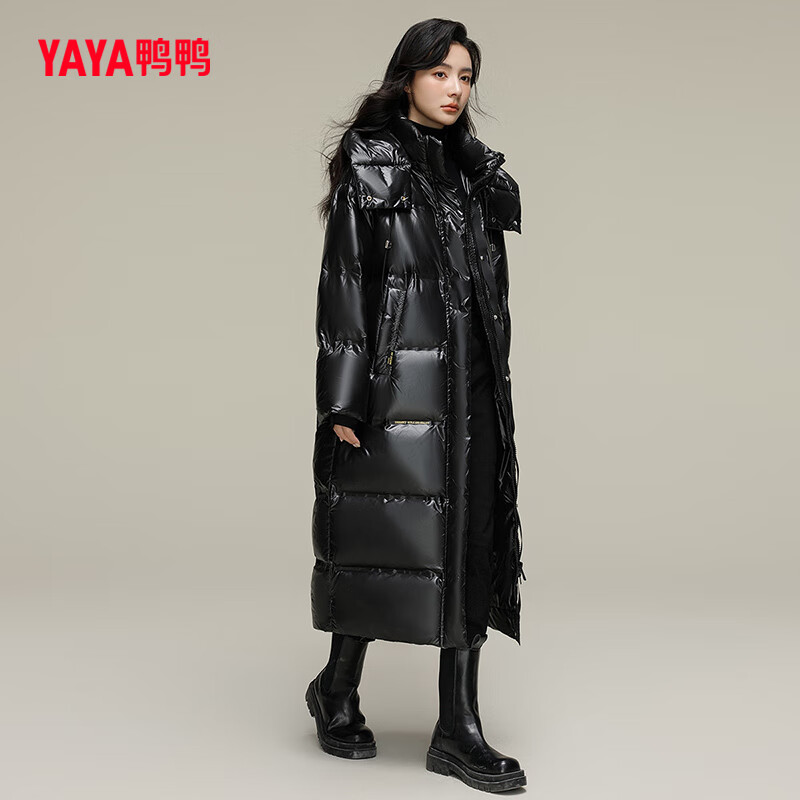 YAYA down jacket women's winter hooded thickened fashionable simple atmospheric casual loose long coat