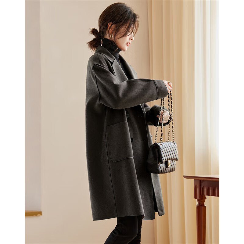 Shangjing Woolen Coat Women's 25th Winter New Women's Clothing Hepburn Style Simple Mid-Length Wool Double-sided Woolen Coat Top