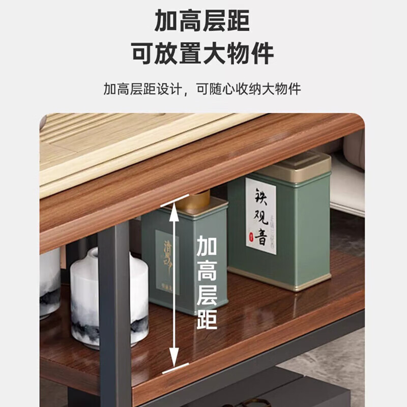 Side table coffee table small apartment sofa side table movable tea table living room multi-functional storage corner table side cabinet tea table H166C walnut + black shelf 60*30cm