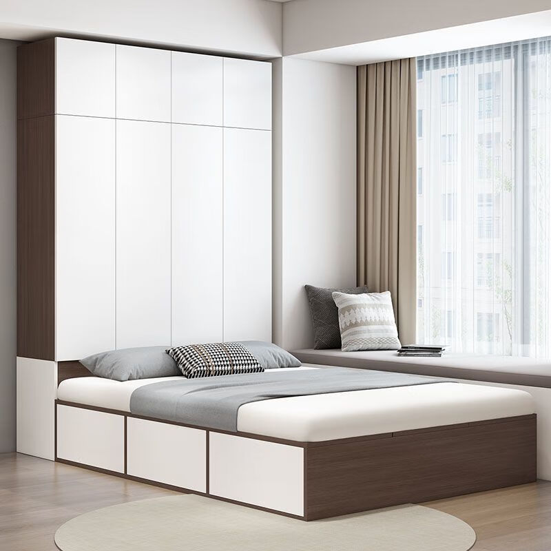 Mouth bed cabinet integrated solid wood tatami combination household combination multi-functional wardrobe combination multi-functional children's bed (oak color) tatami 1200mm*2000mm free home installation