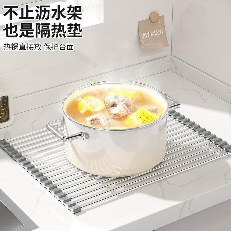 Home Baili Kitchen Sink Drain Rack Pool Storage Rack Dishes Dish Rack Drain Roller Curtain Foldable Drain Basket