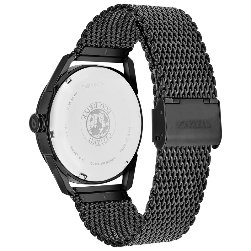 CITIZEN Men's Eco-Drive Watch Stainless Steel Mesh Strap Date Display 100 Meters Waterproof Modern Model Black//White