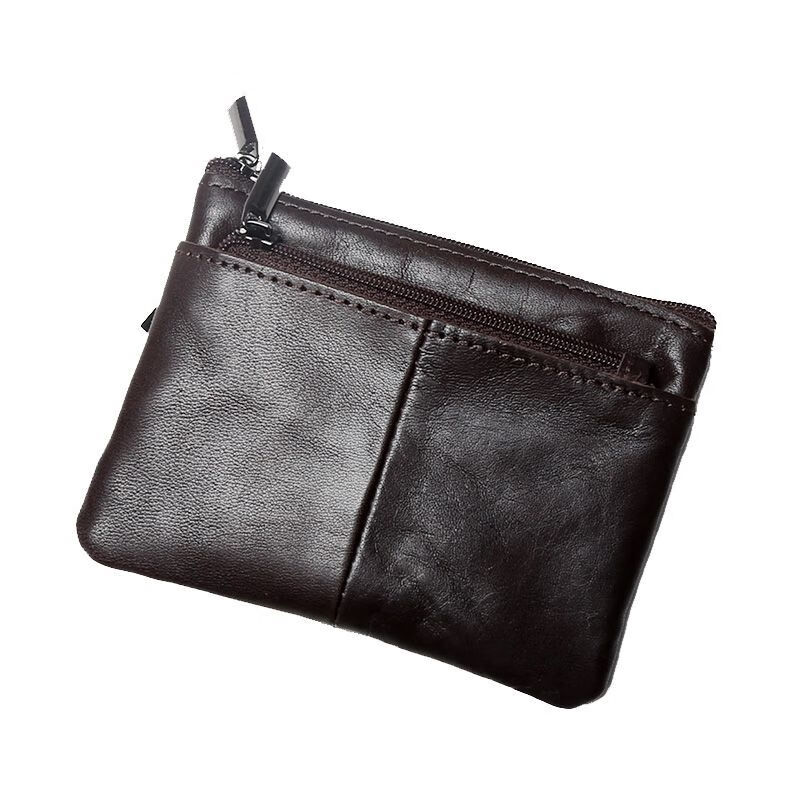 Fat Donglai's same retro oil wax key bag, compact girl's hand card holder, imported technical leather home key bag, black