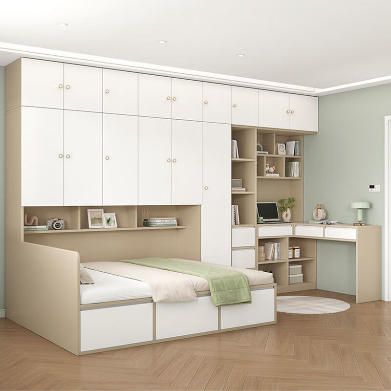 Tangshan tatami bed cabinet wardrobe integrated desk simple children's bed cloakroom small apartment multi-functional solid wood Ptk tatami + standing cabinet 1.2m*2m installation included