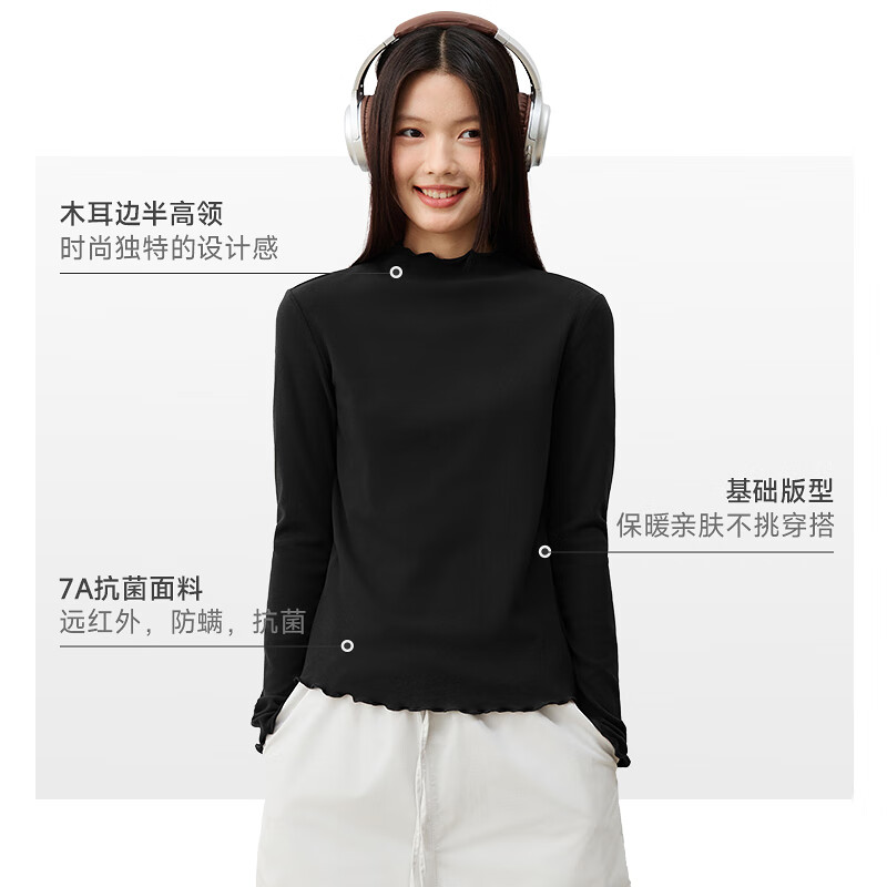 Warrior (Warrior) fungus double-sided brushed bottoming shirt for women 2026 autumn and winter new style soft temperature-locking inner warm long-sleeved top