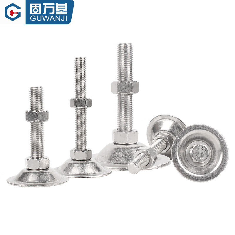 GUWANJI 304 stainless steel foot cup fixed adjustable cabinet furniture foot flat bottom support M5M6M8M10M12M16M20 100xM16x180mm 1 set