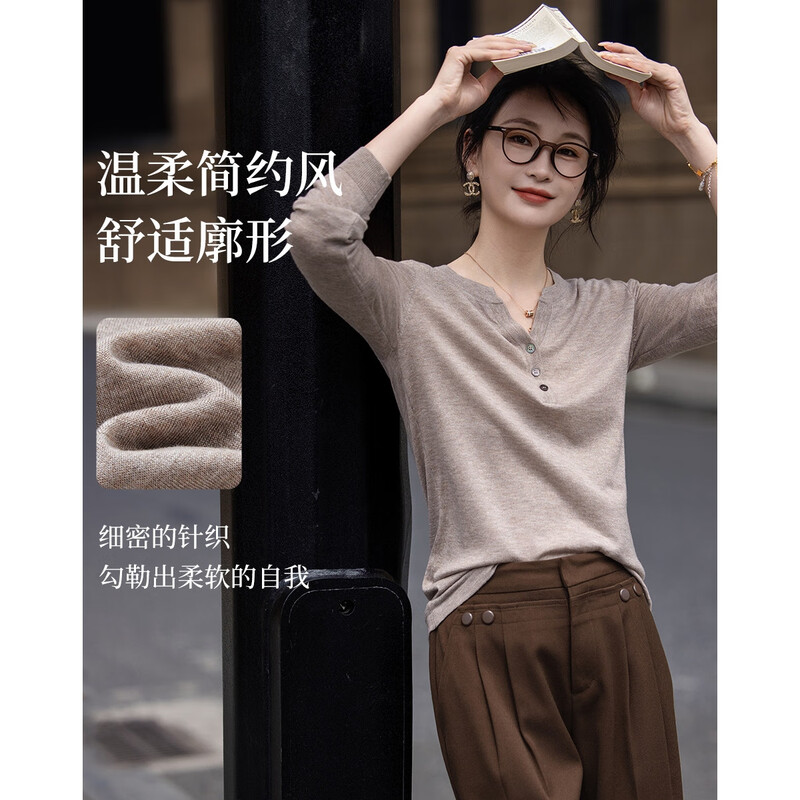 Demana effortless and comfortable autumn simple style V-neck three-button long-sleeved sweater comfortable sweater women's top