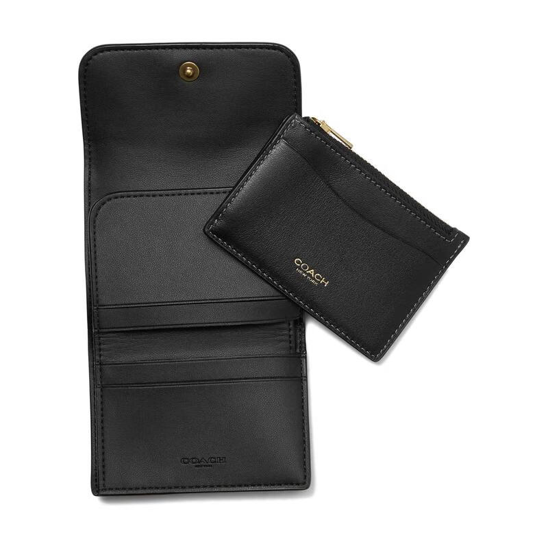 COACH women's card holder, multi-card slot design, anti-slip card slot, removable card holder closure, black leather material, Black ONE SIZE