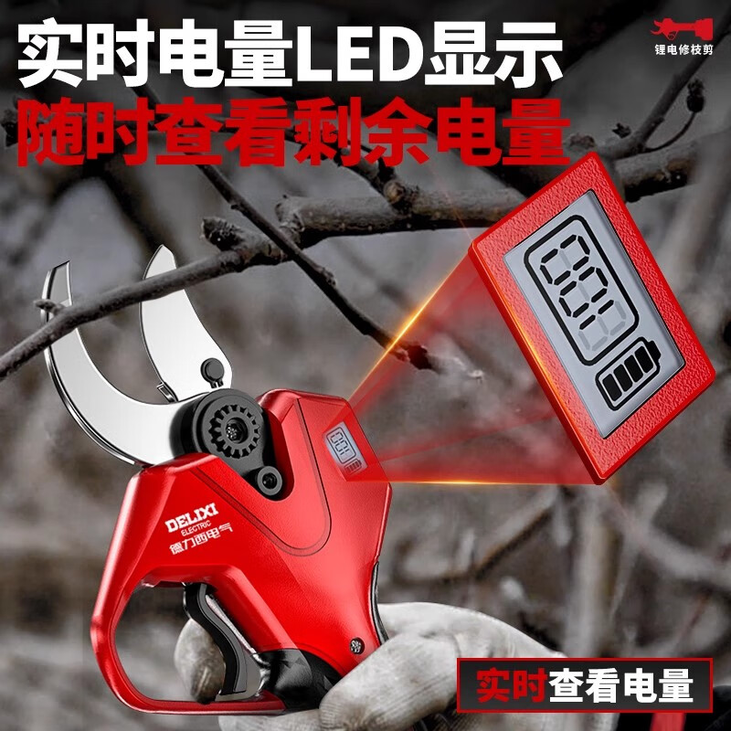 Delixi Electric Electric Pruning Scissors Lithium Battery Electric Scissors for Cutting Branches and Gardens Special Rechargeable Aerial Scissors Brushless Upgraded Model 5 Sections 2.0Ah One Charge One Charge + Liter