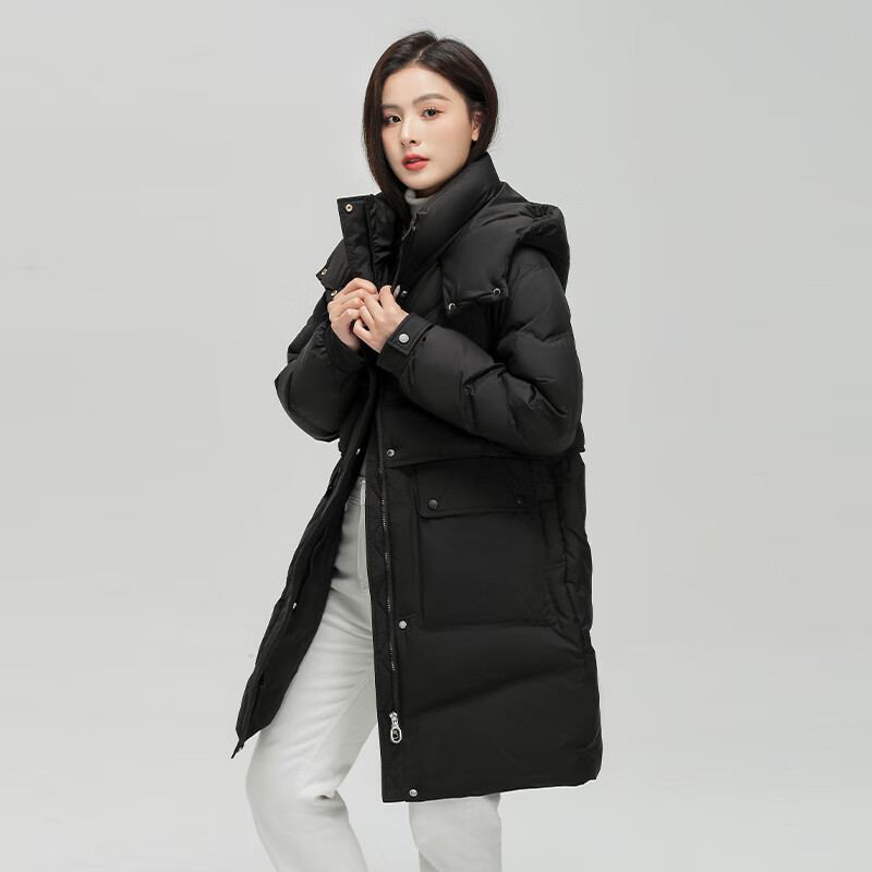Flying in the Snow Down Jacket Women's Long 2025 Winter Korean Style Slim Fit Versatile Warm Jacket Black S