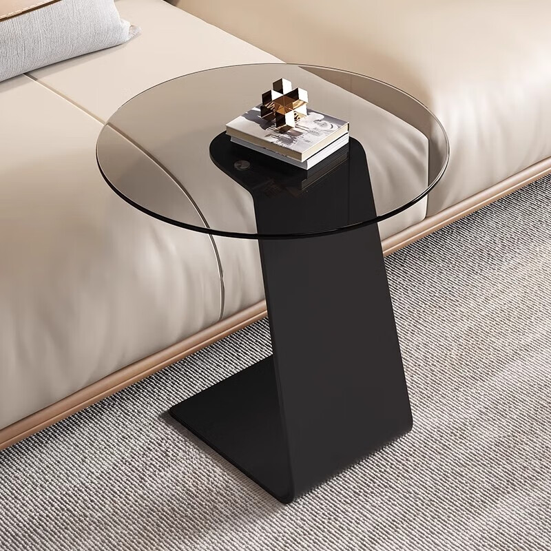 Sofa side table living room coffee table small table creative minimalist small round table glass corner table light luxury high-end side table black - diameter 60 height 50cm explosion-proof glass